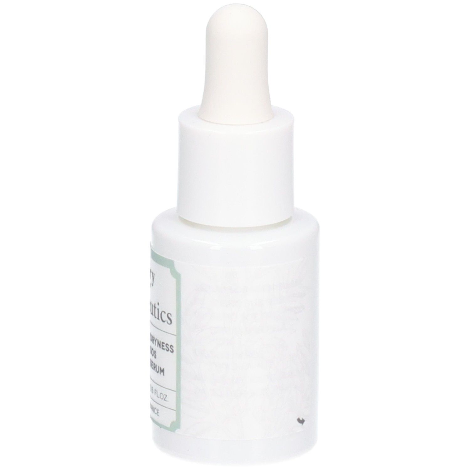 Weiße Flasche mit Tropfer. Aufschrift: Vitry Botaceutics, Sérum SOS Sécheresse, Dryness SOS Serum. 15 ml, 0.5 FL.OZ. Hergestellt in Frankreich.