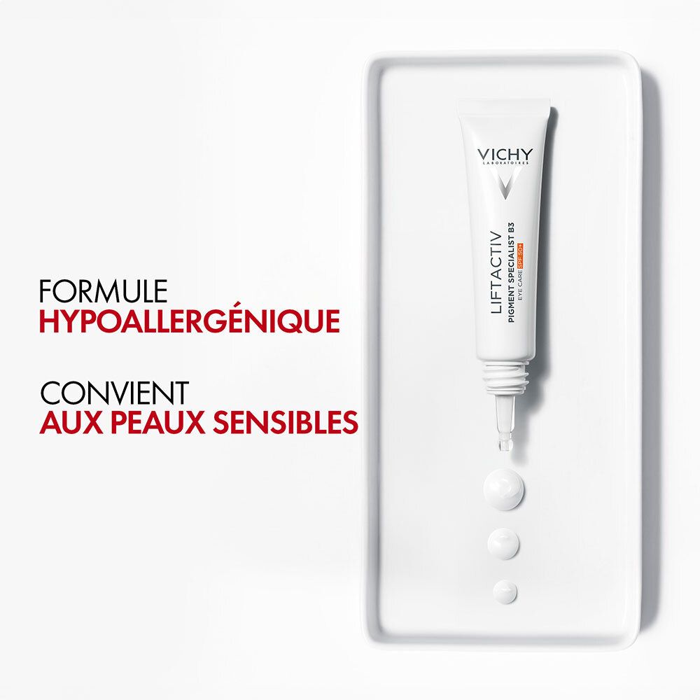 Formule hypoallergénique. Convient aux peaux sensibles. Produit sur plateau blanc.
