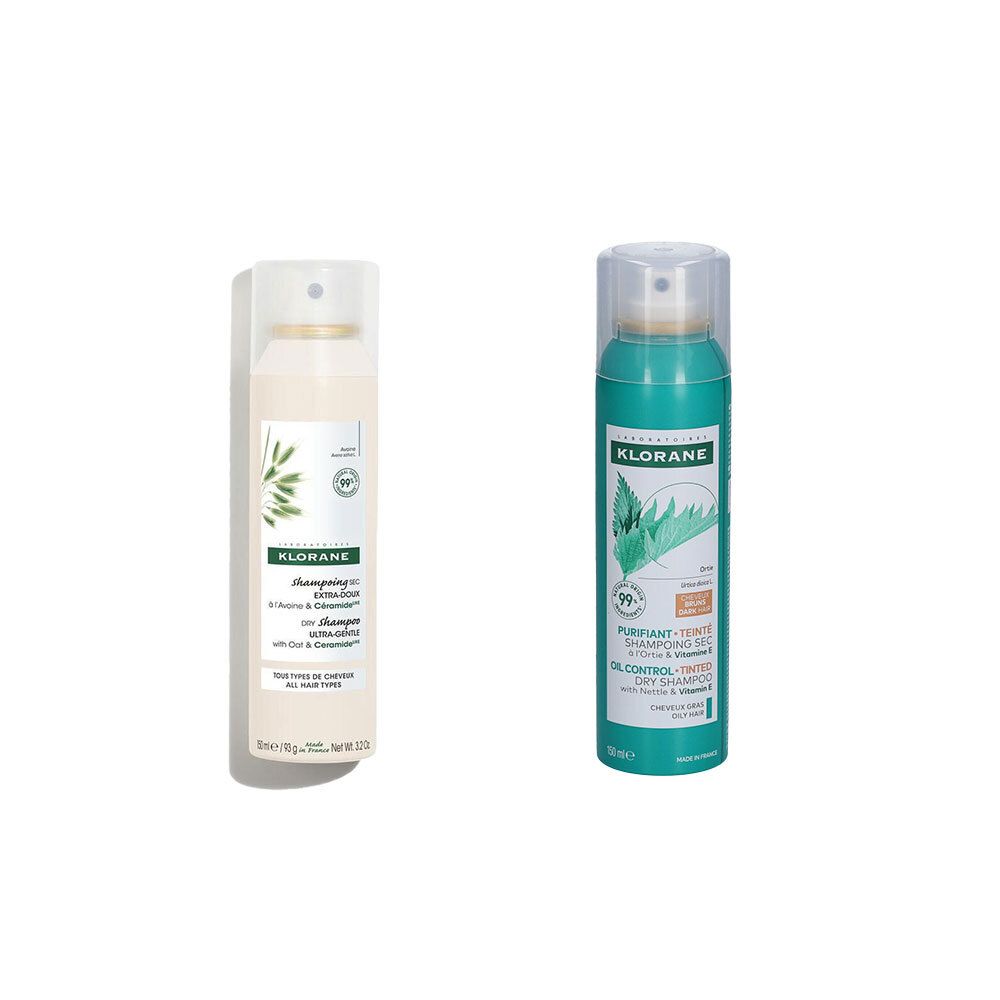 Klorane® Shampoo mit Hafer und Ceramiden + Klorane® Trockenshampoo mit Brennnessel & Vitamin E für dunkles Haar