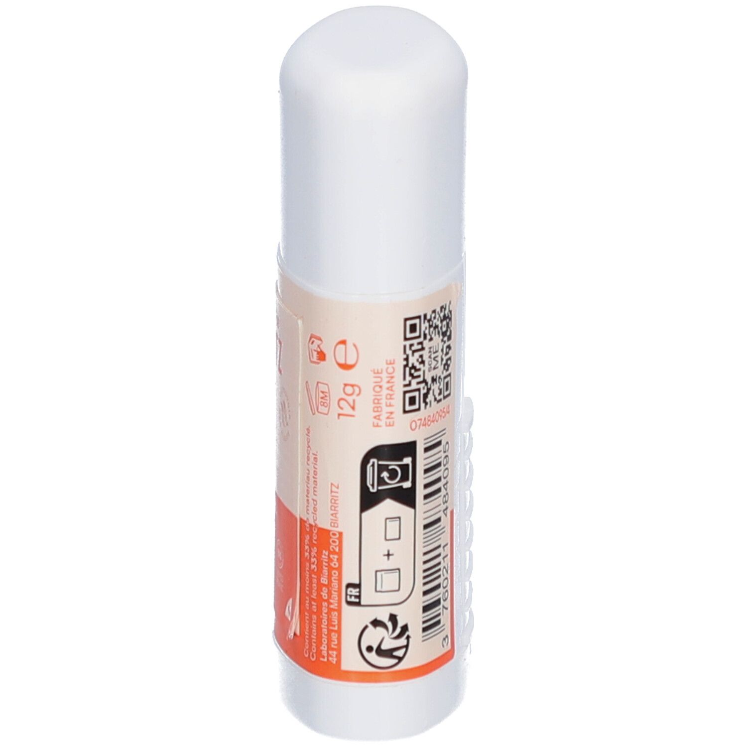 Dos du stick solaire. 12g. Code QR. Fabriqué en France. Certification Bio.