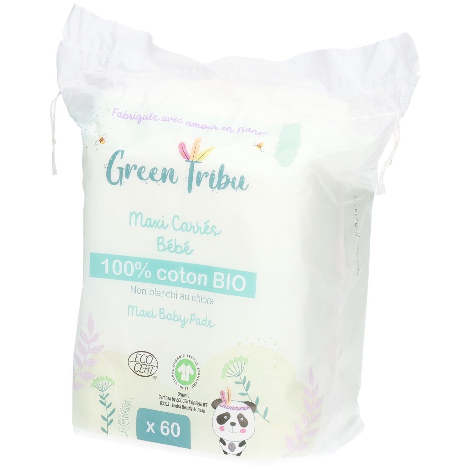 Grüne Tribu Maxi Baby Pads, 60 Stück, 100% Bio-Baumwolle, chlorfrei gebleicht.