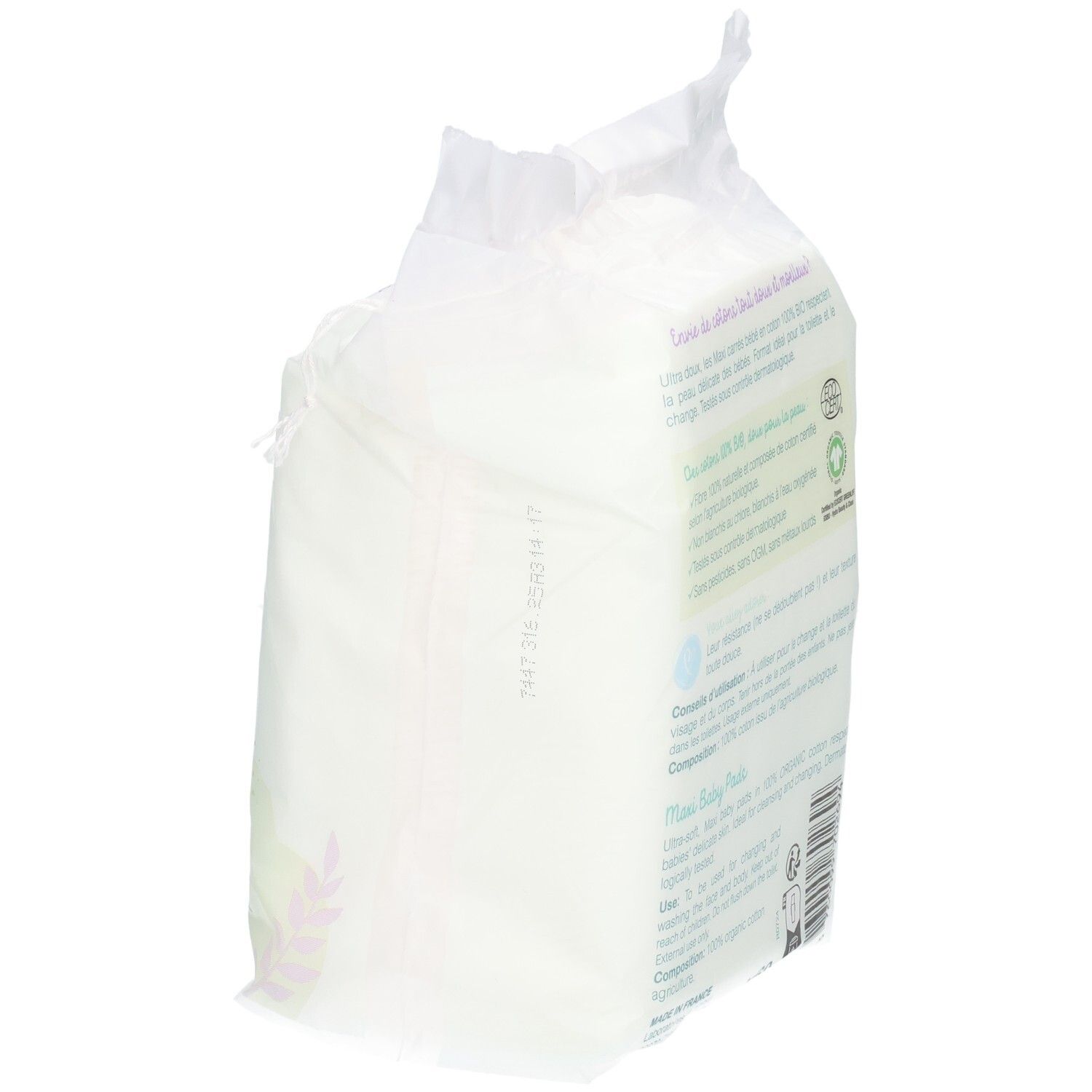 Grüne Tribu Maxi Baby Pads, 60 Stück, 100% Bio-Baumwolle, chlorfrei gebleicht.