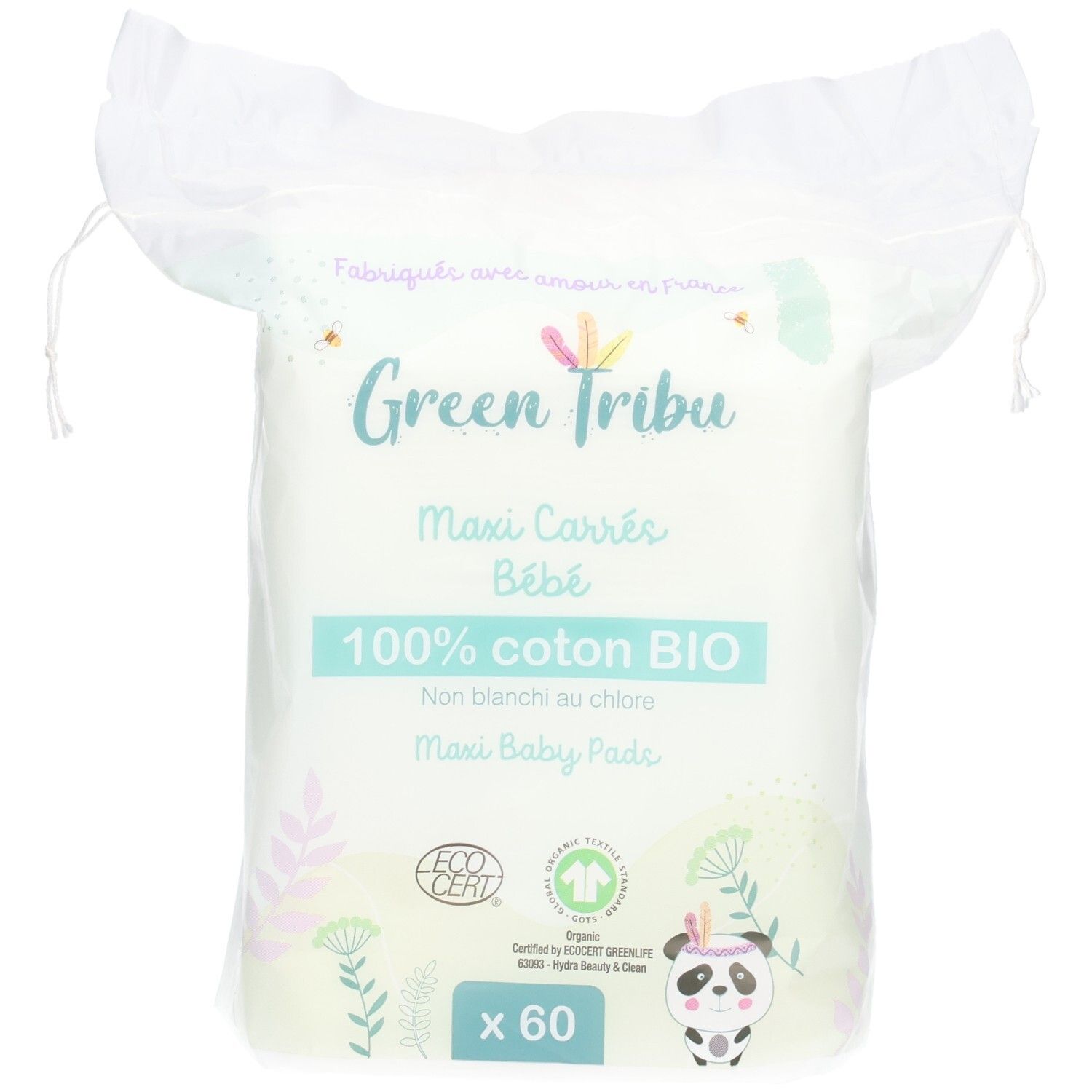 Grüne Tribu Maxi Baby Pads, 60 Stück, 100% Bio-Baumwolle, chlorfrei gebleicht.
