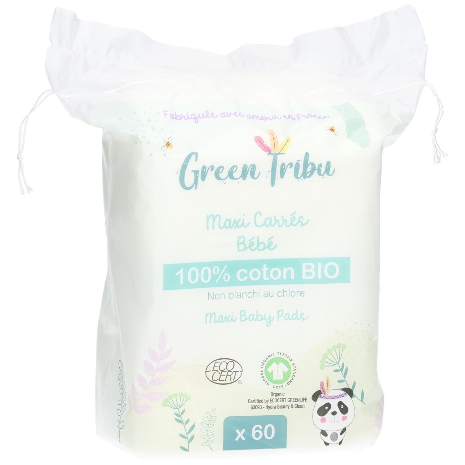 Grüne Tribu Maxi Baby Pads, 60 Stück, 100% Bio-Baumwolle, chlorfrei gebleicht.