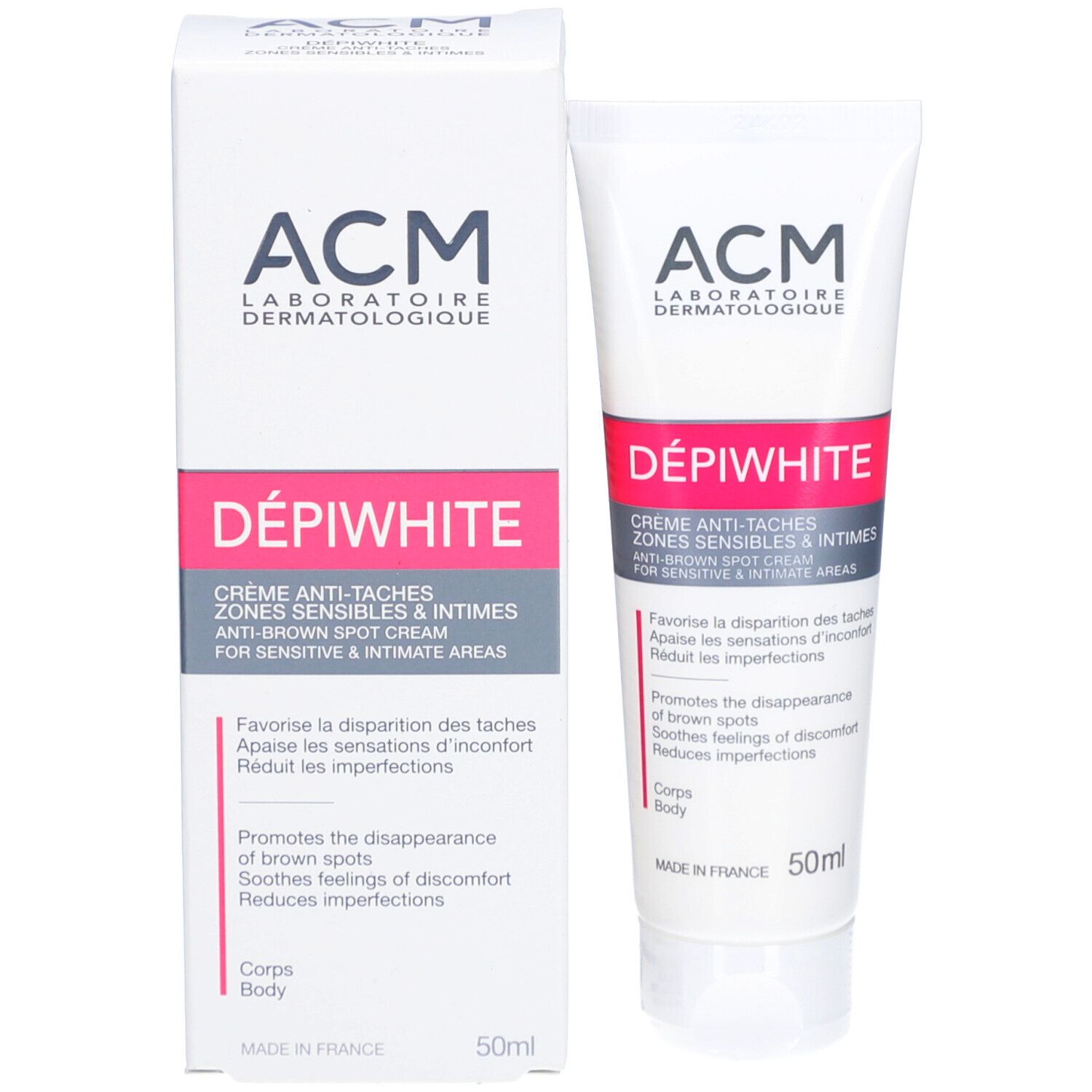Produktverpackung mit Tube. Marke und Produktname deutlich sichtbar. 50ml. Für empfindliche Zonen & Intimbereich.