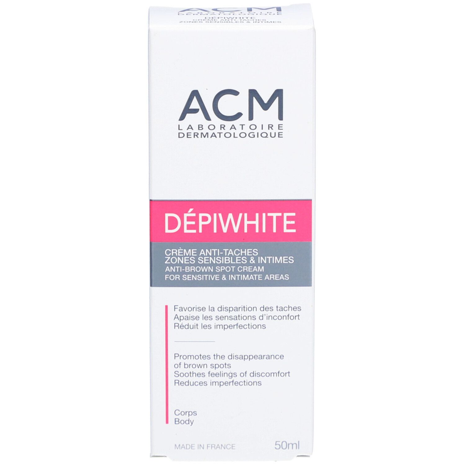 Produktverpackung. Marke und Produktname deutlich sichtbar. Für empfindliche Zonen & Intimbereich. 50ml.
