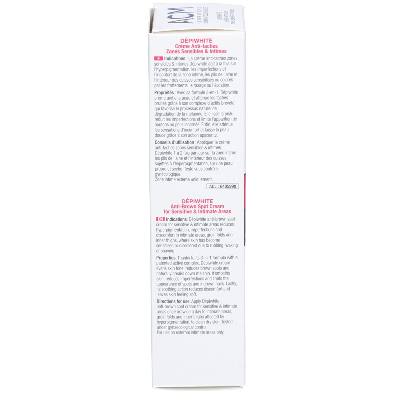 Produktverpackung. Text in Französisch und Englisch. Enthält Informationen zur Anwendung und Eigenschaften.