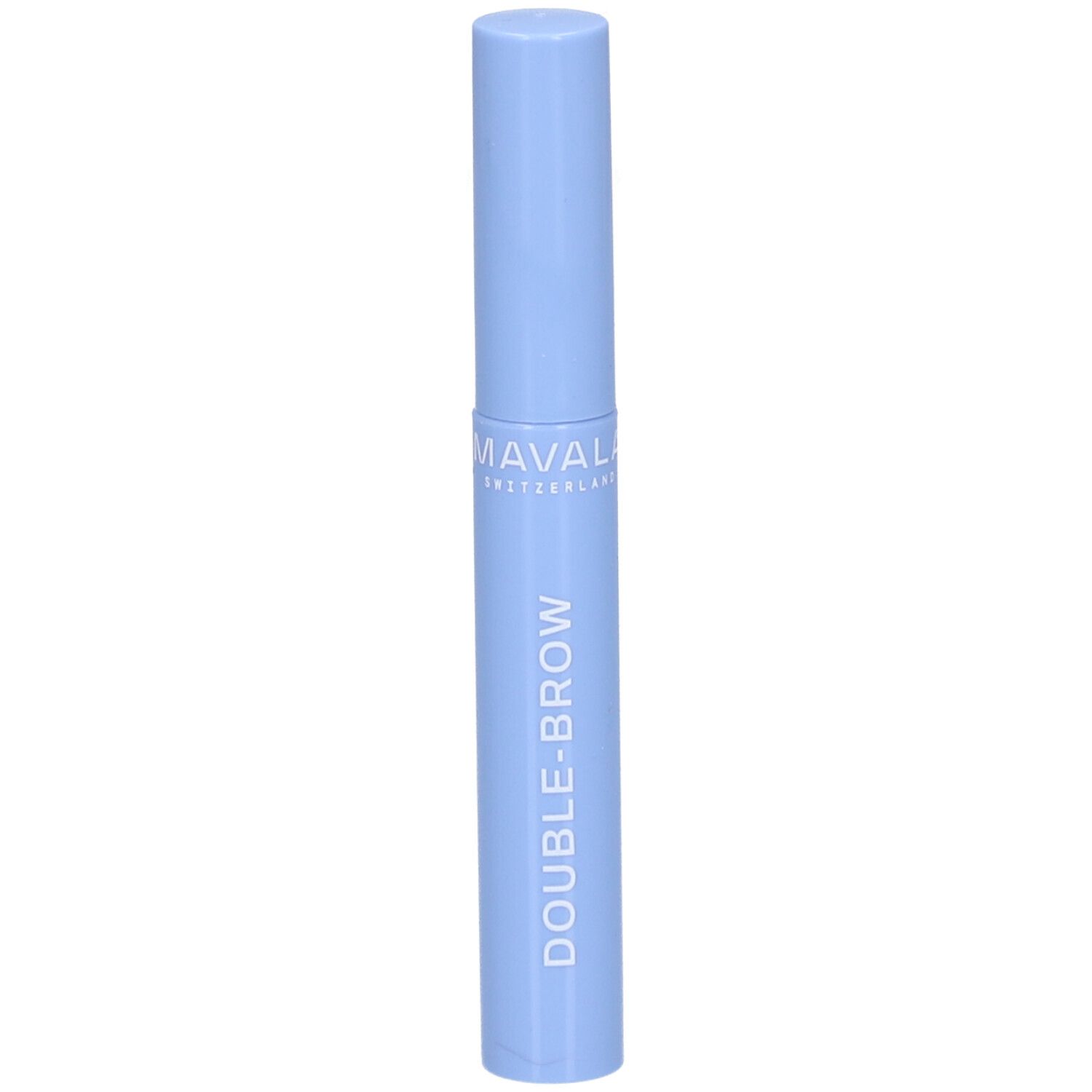 Hellblaues Serum. Zylindrische Form mit Schraubverschluss. Produktname in Großbuchstaben.