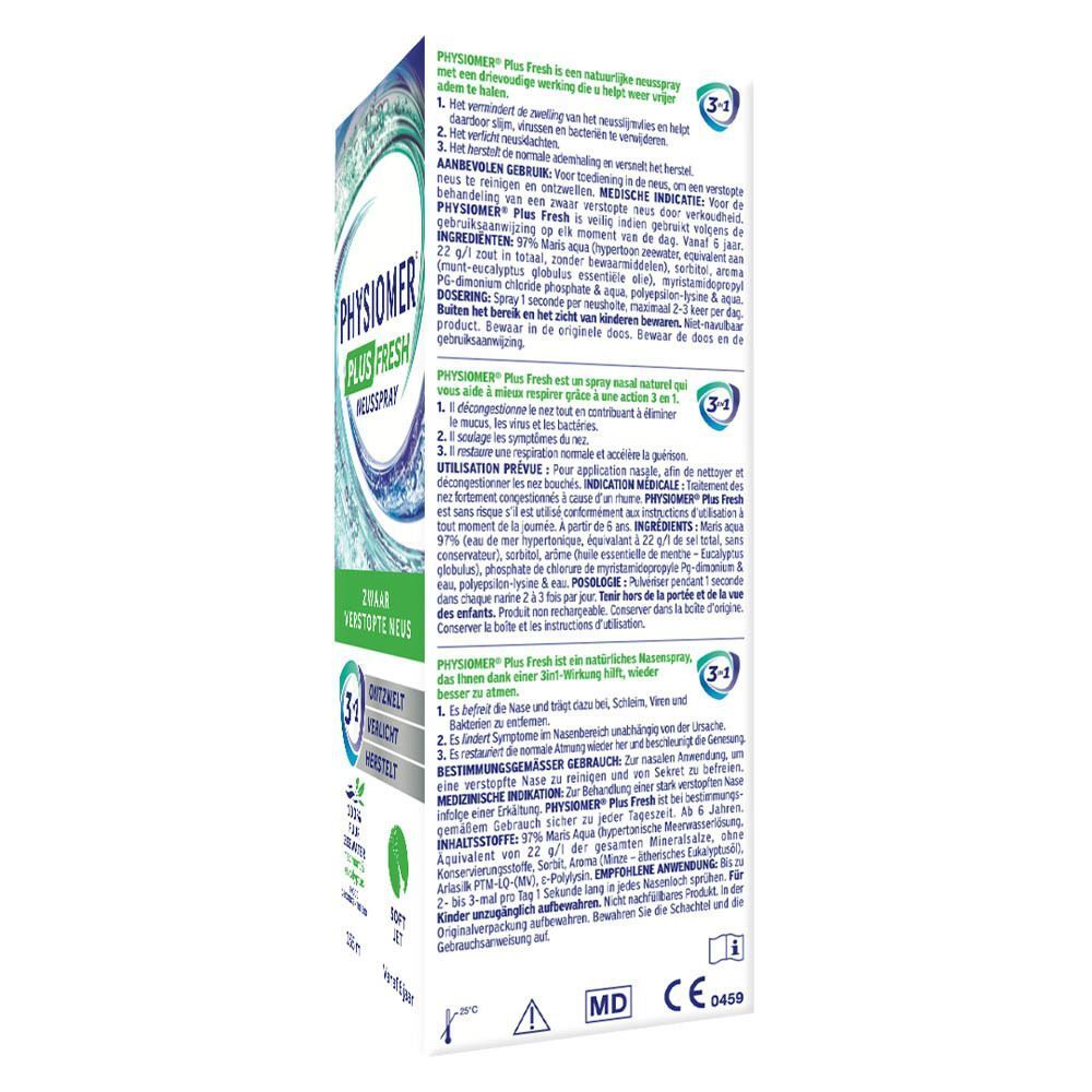 Doosje neusspray, 200ml. Bevat certificeringen: MD, CE 0459.