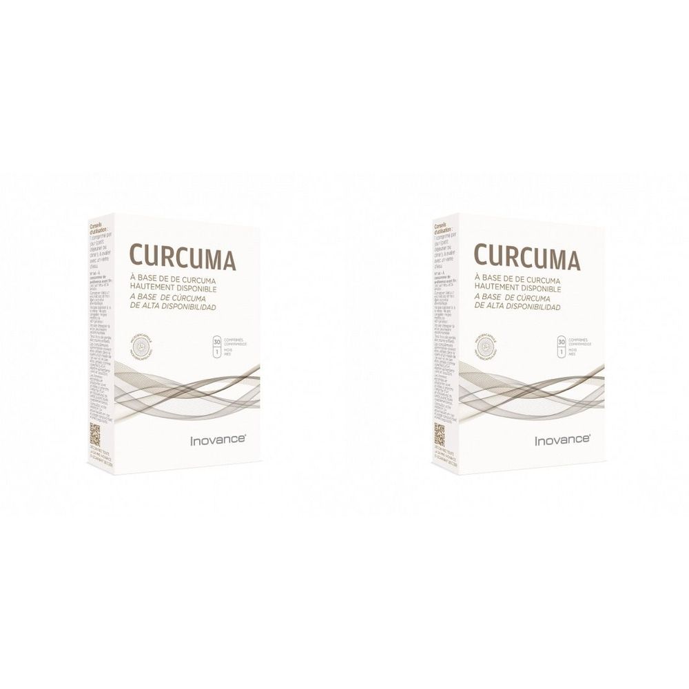 Deux boîtes blanches avec le mot "CURCUMA". Le nom "INOVANCE" est en dessous.