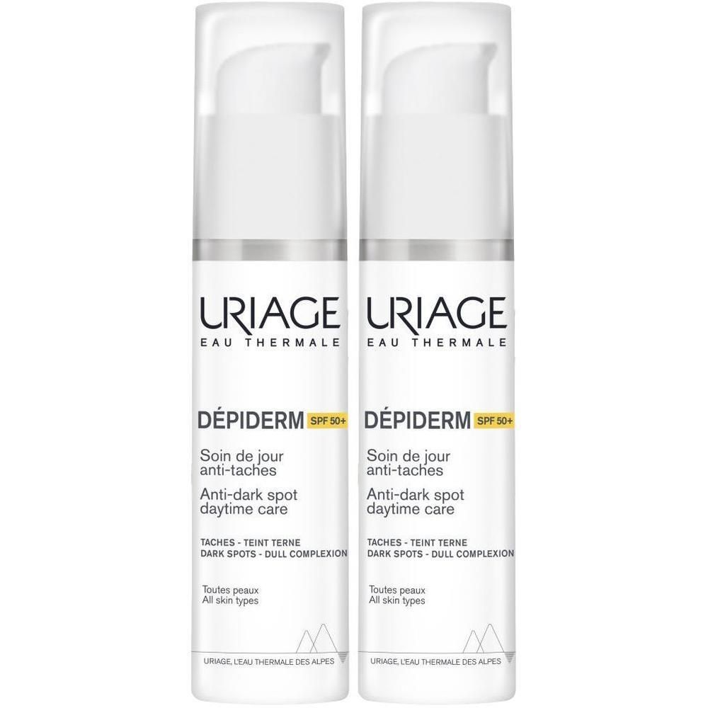Uriage Dépiderm soin de jour SPF 50+, anti-taches, sur la peau.