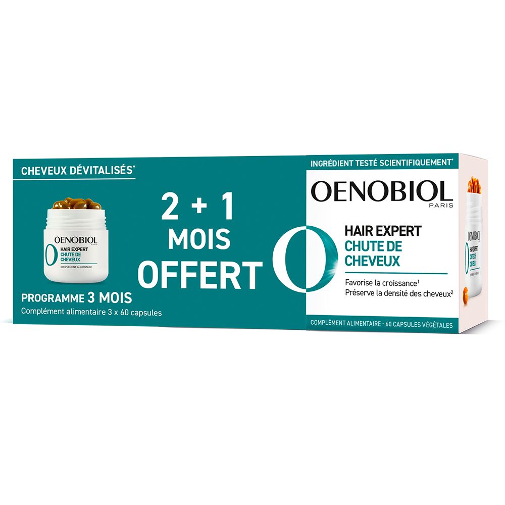 Oenobiol Hair Expert Haarausfall 3Er-Pack - Konzentrierte Formel - Fördert das Haarwachstum - Erhält die Haardichte - Nahrungsergänzungsmittel - 3x60 Kapseln - 3-Monats-Programm