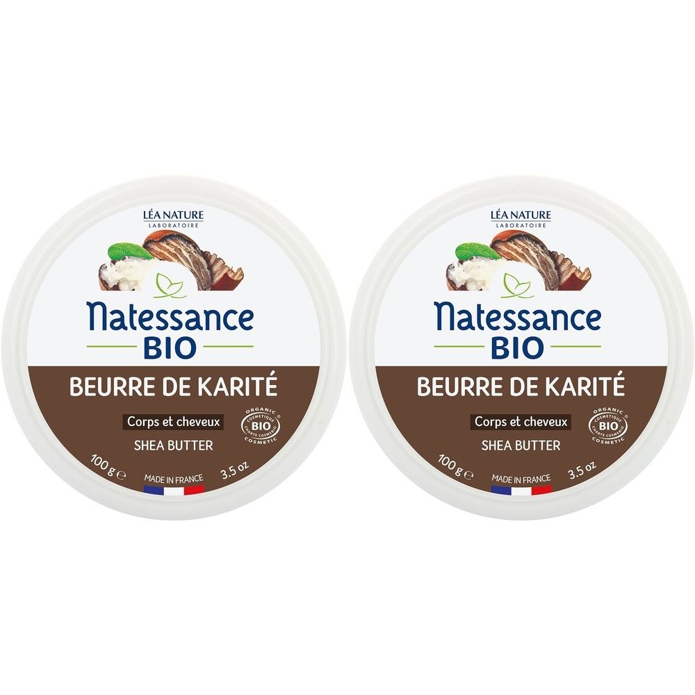 Natessance Beurre de Karité Bio 100 % Pur Sans Parfum Visage Corps Cheveux