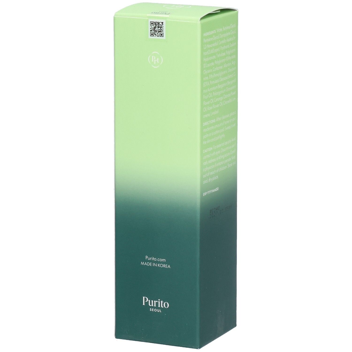 Grüne Verpackung mit Produktnamen und Logo. Text: Wonder Releaf Centella Toner. Vegan-Siegel.