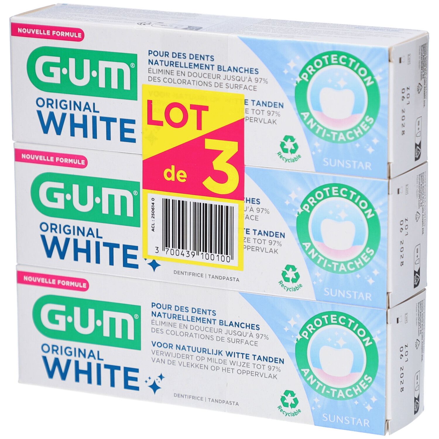GUM Dent Original White 75Mlx3 225 ml Zahnpasta