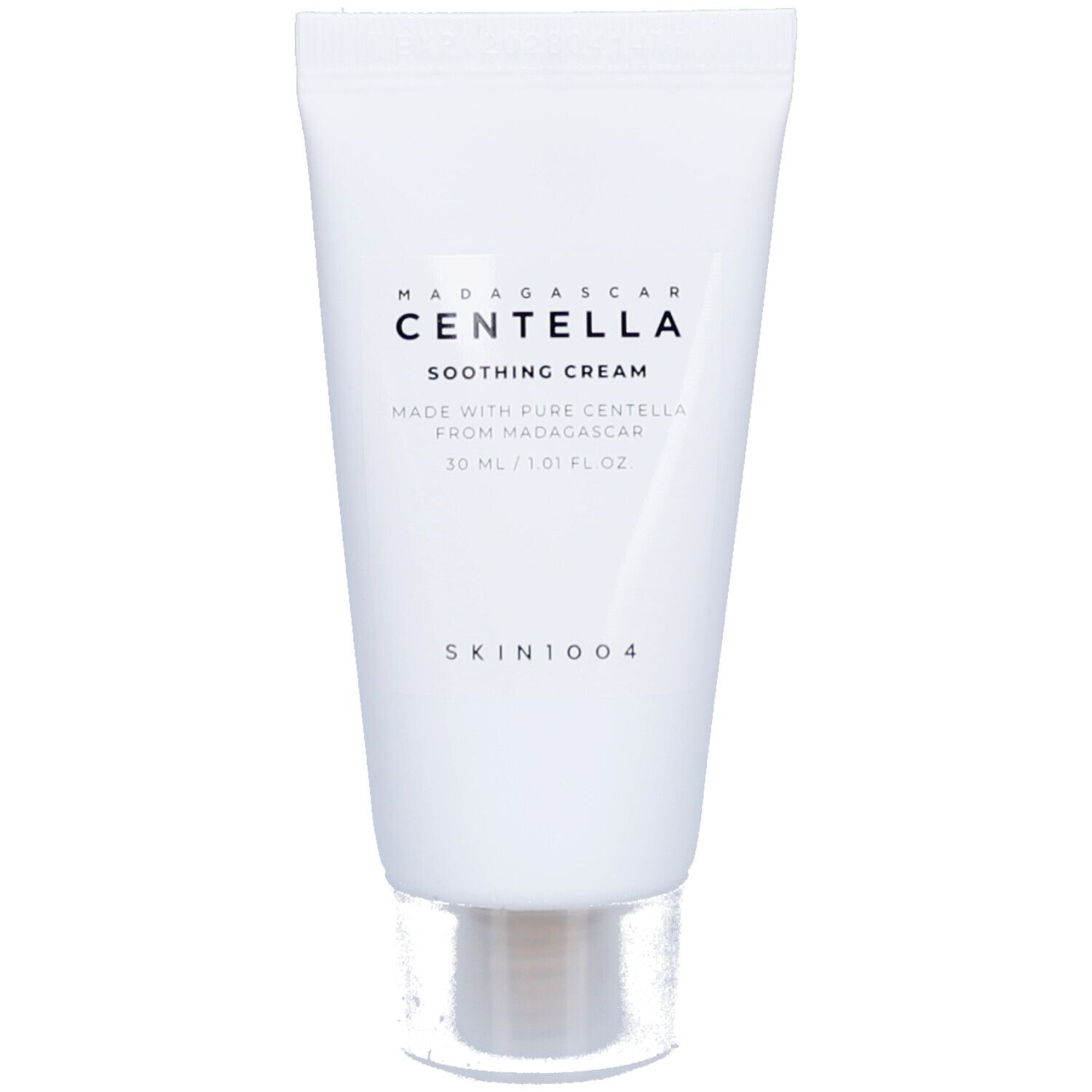 Weiße Tube mit schwarzer Schrift. Produktname: CENTELLA SOOTHING CREAM. Hersteller: SKIN1004. Inhalt: 30 ml.