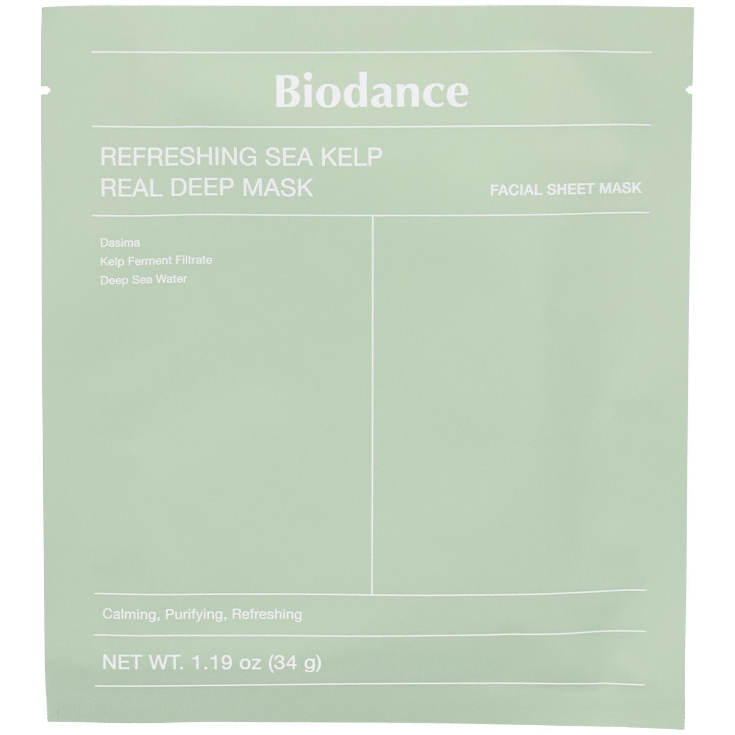 Verpackung der Biodance Refreshing Sea Kelp Real Deep Mask, 34 g.