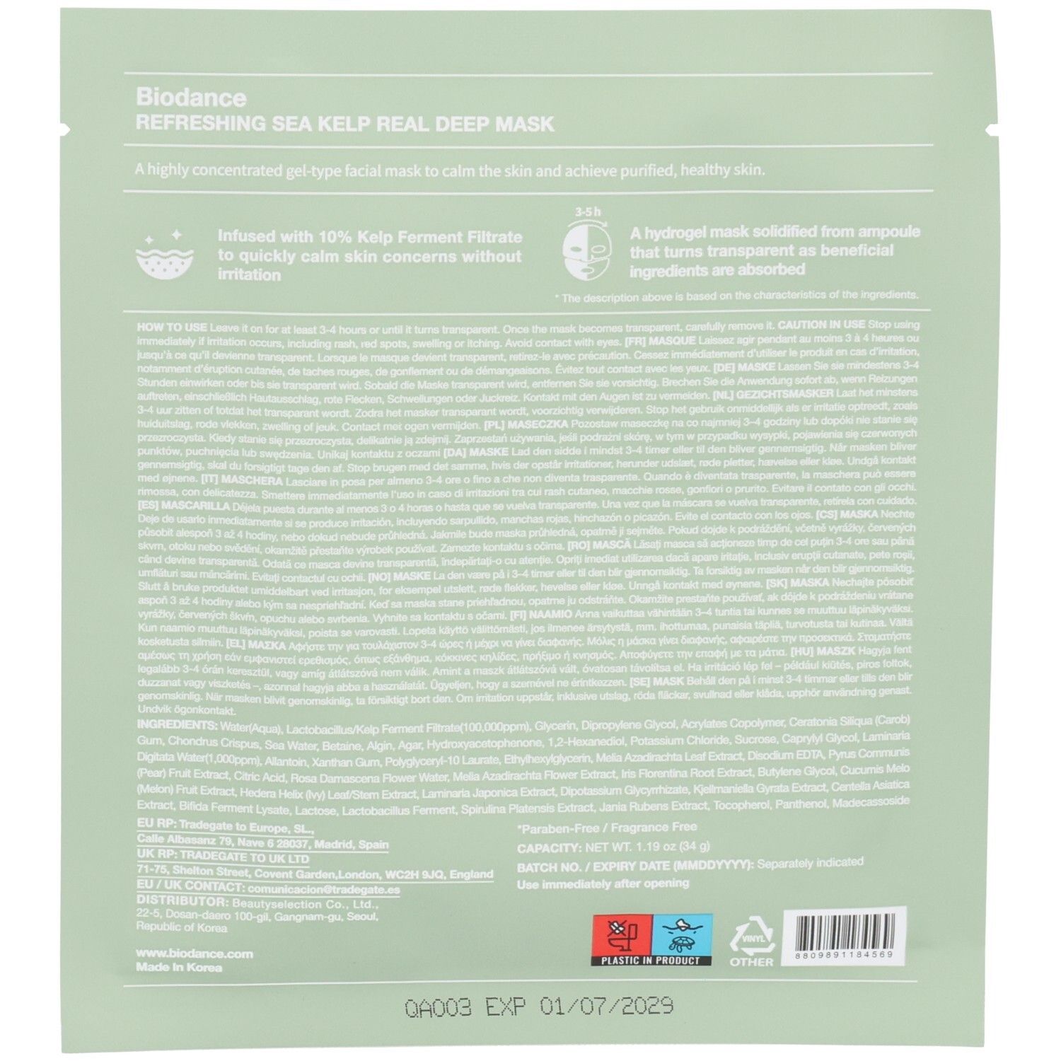Biodance Biodance Refreshing Sea Kelp Real Deep Mask 34g