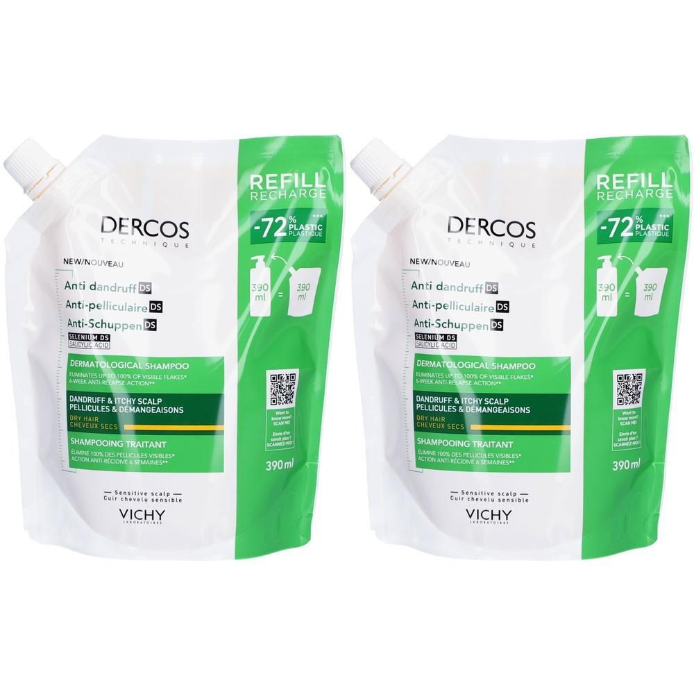 VICHY Dercos Shampooing Anti-Pelliculaire Cheveux Secs  Eco-Recharge