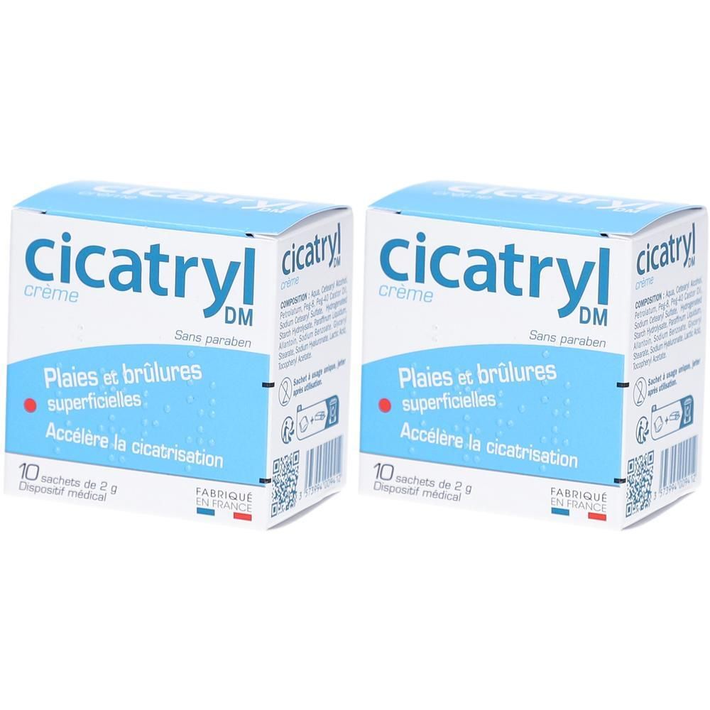 CICATRYL DM crème 10x2g, plaies et écorchures superficielles, accélère la cicatrisation, sans paraben. Dès 2 ans. Dispositif médical.