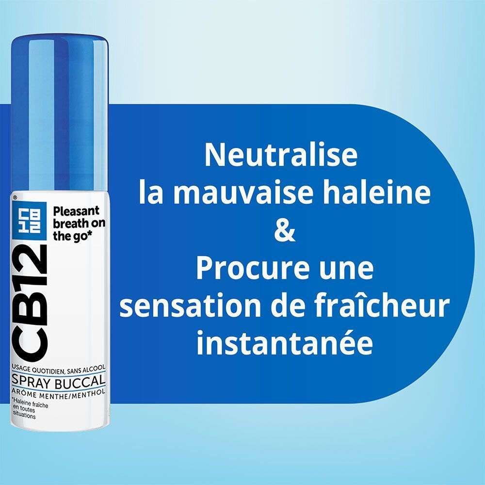 CB12 - Spray Buccal - Haleine Fraîche en toutes situations - Usage quotidien, sans alcool - Arôme menthe - Spray 15ml
