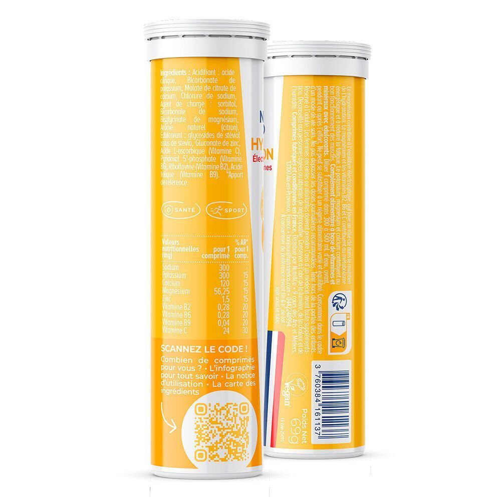 Dos du tube NUTRI&CO Hydratation. Fond jaune avec texte et QR code. Ingrédients et informations nutritionnelles.