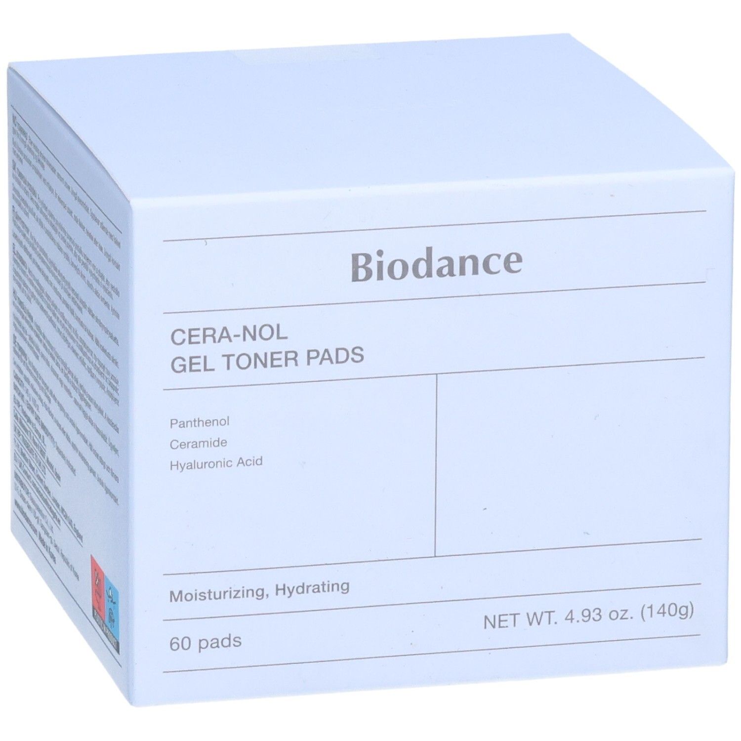 Verpackung von Biodance CERA-NOL GEL TONER PADS, 60 Pads, feuchtigkeitsspendend.