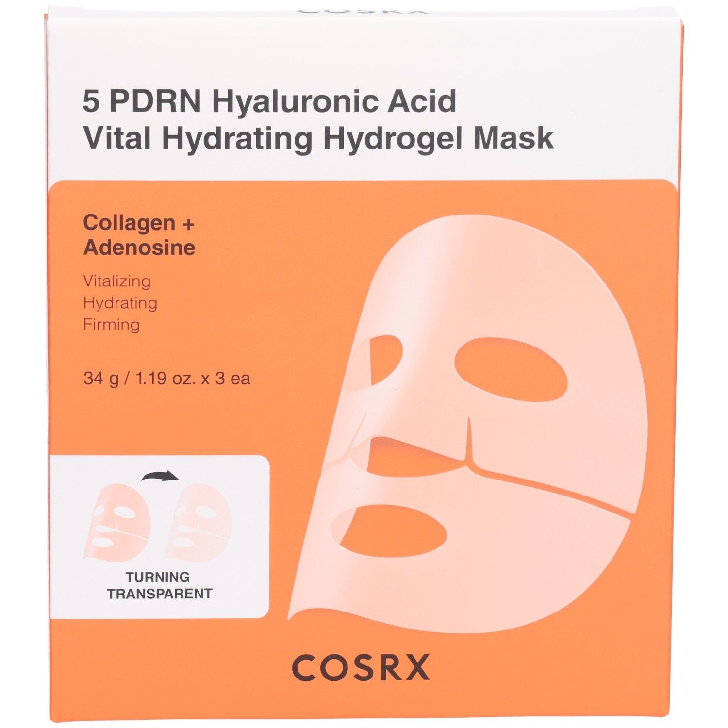COSRX 5 PDRN Hyaluronsäure Vital Hydrating Hydrogel Maske. Enthält Kollagen + Adenosin.