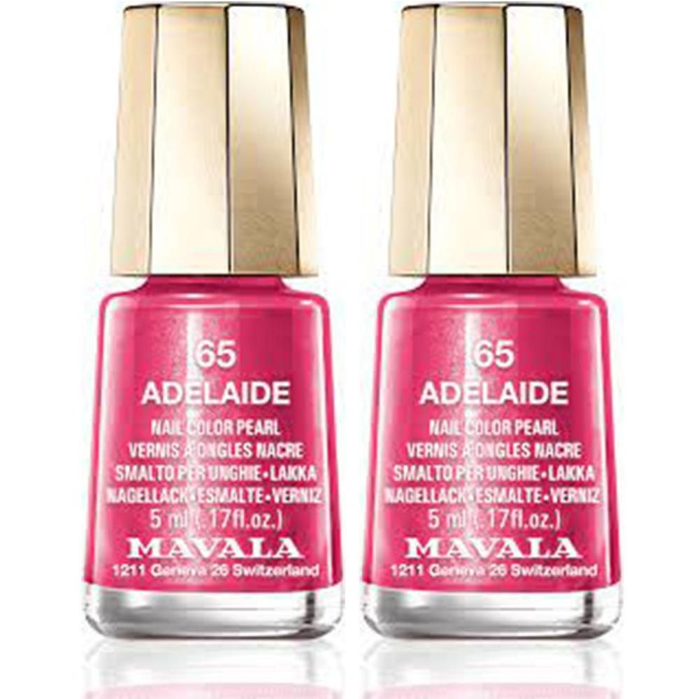 Zwei Flakons Nagellack, rosa Farbe, mit goldenen Deckeln. Aufschrift: ADELAIDE, MAVALA. 5 ml.