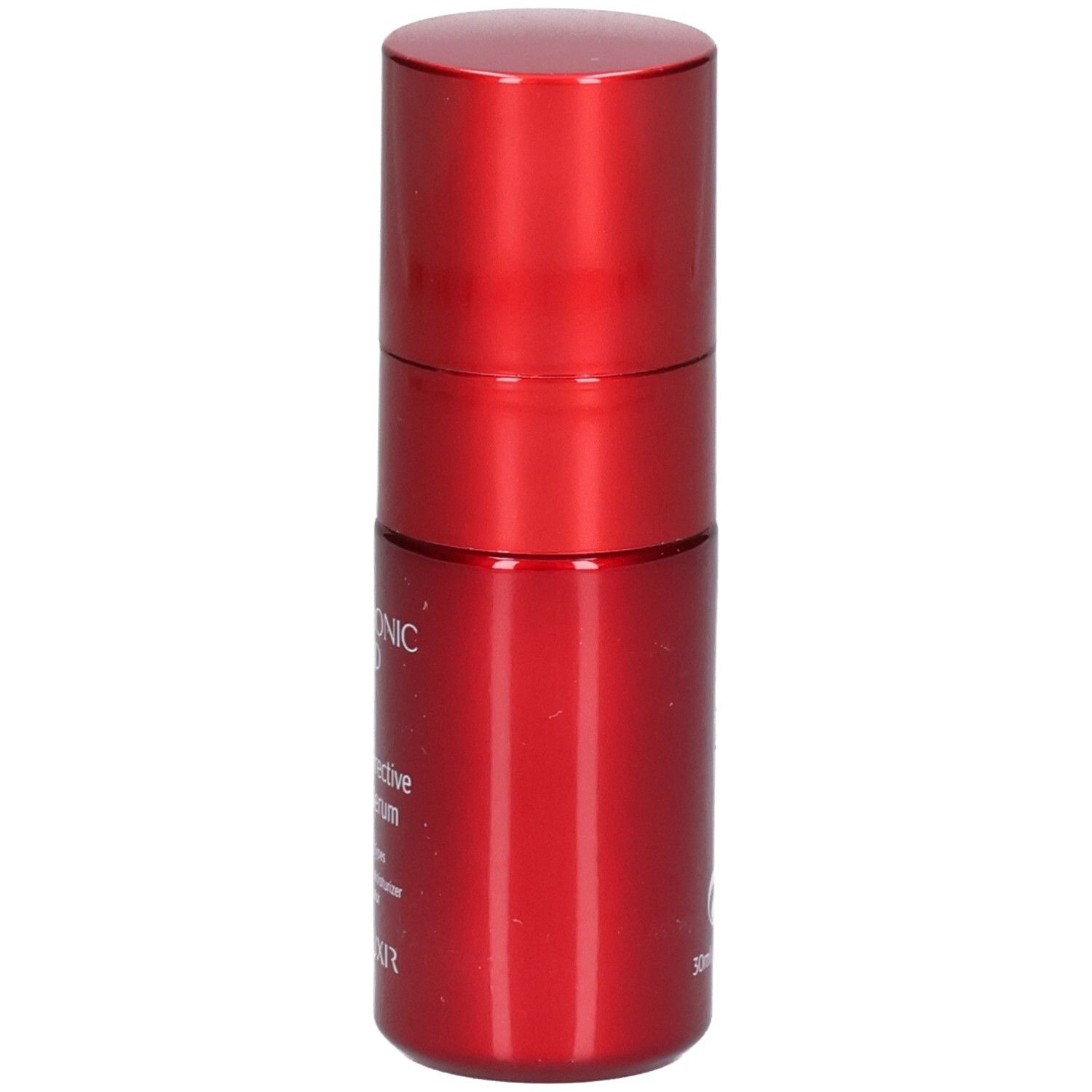 Rote Flasche mit Hyaluronsäure Lifting Serum. Seitenansicht.