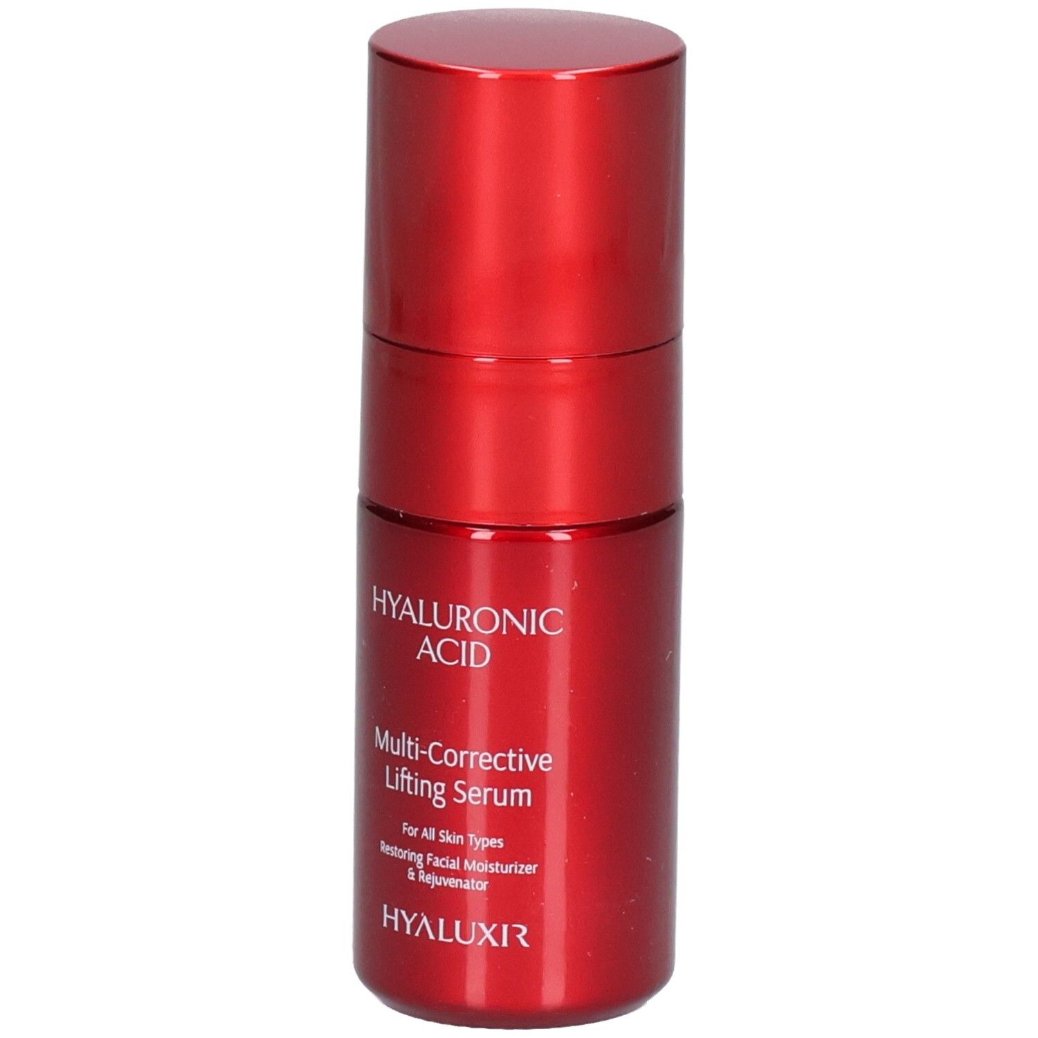Rote Flasche mit Hyaluronsäure Lifting Serum. Enthält 30ml.