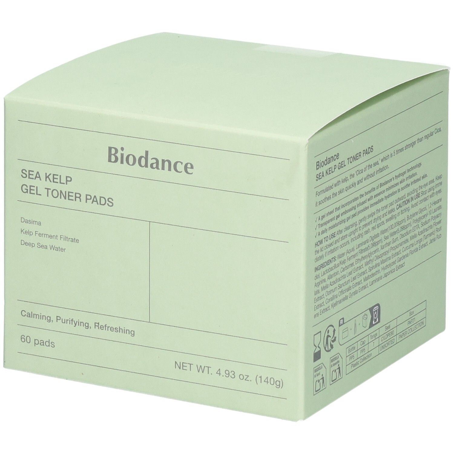 Verpackung von Biodance Sea Kelp Gel Toner Pads, 60 Stück.