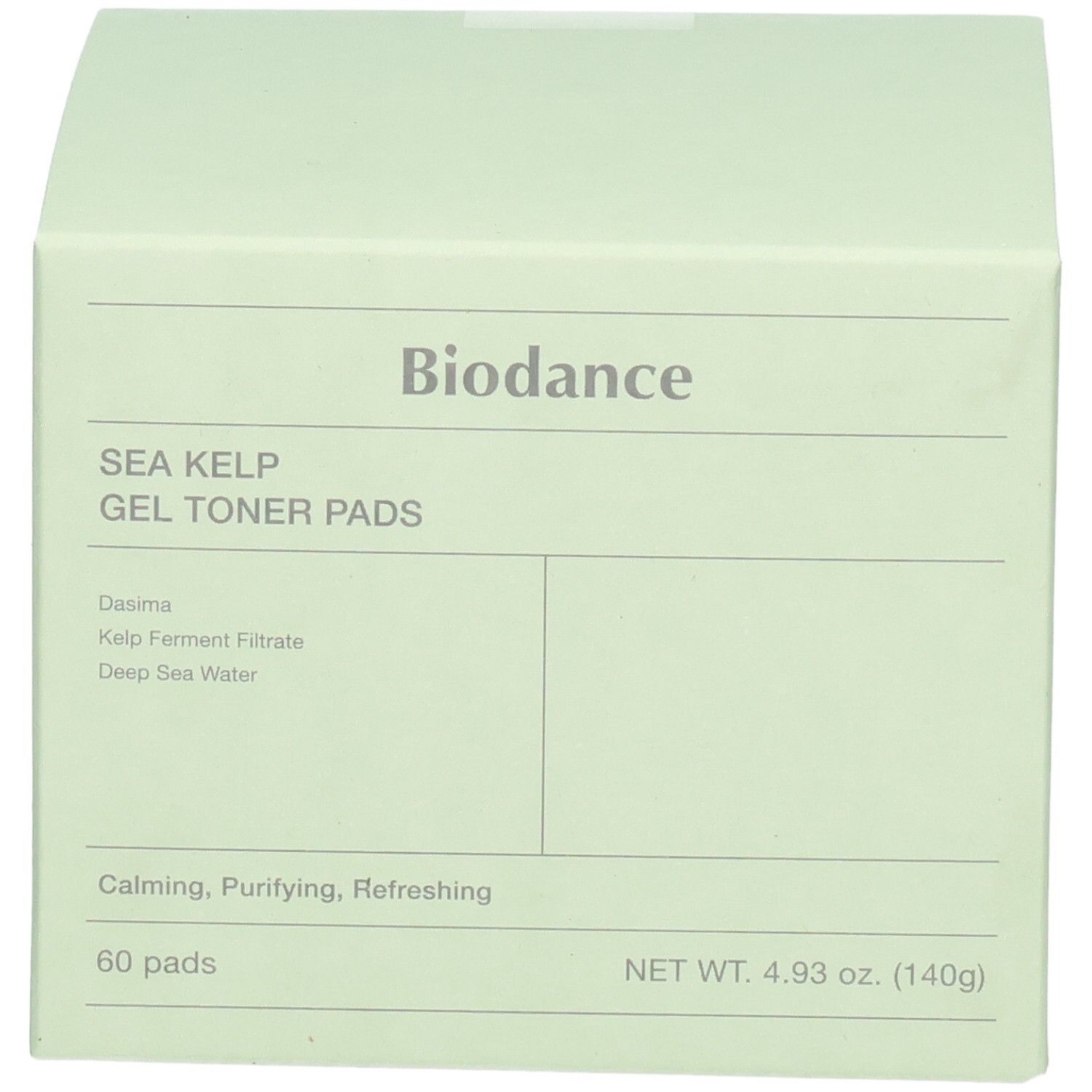 Vorderseite der Biodance Sea Kelp Gel Toner Pads Verpackung mit Produktnamen.