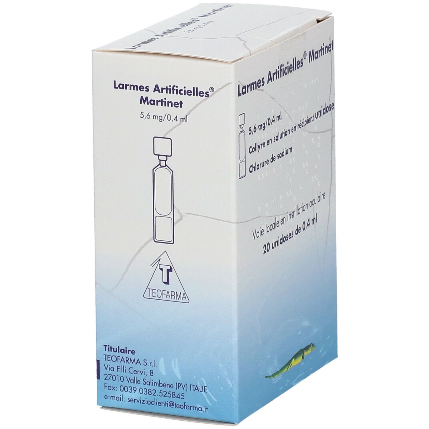 Boîte Larmes Artificielles® Martinet. Contient 20 unidoses. Informations fabricant : Teofarma S.r.l.