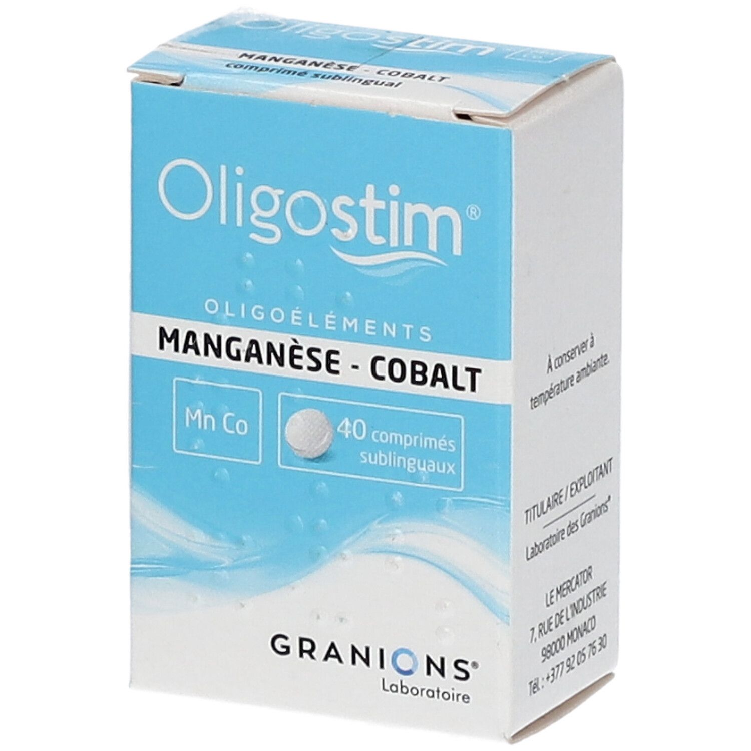 Boîte Oligostim Manganèse-Cobalt, 40 comprimés sublinguaux. Marque Granions.