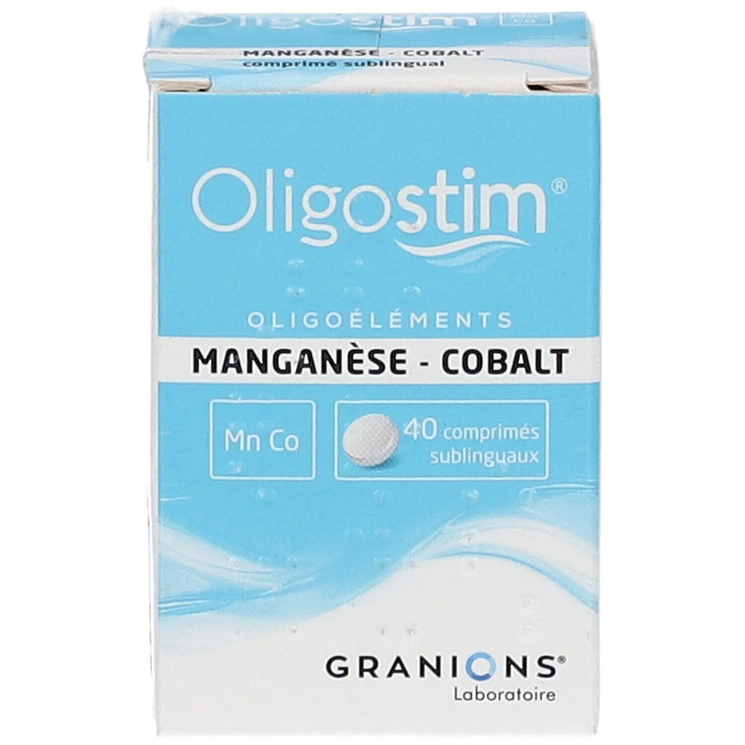Boîte Oligostim Manganèse-Cobalt, 40 comprimés sublinguaux. Marque Granions.