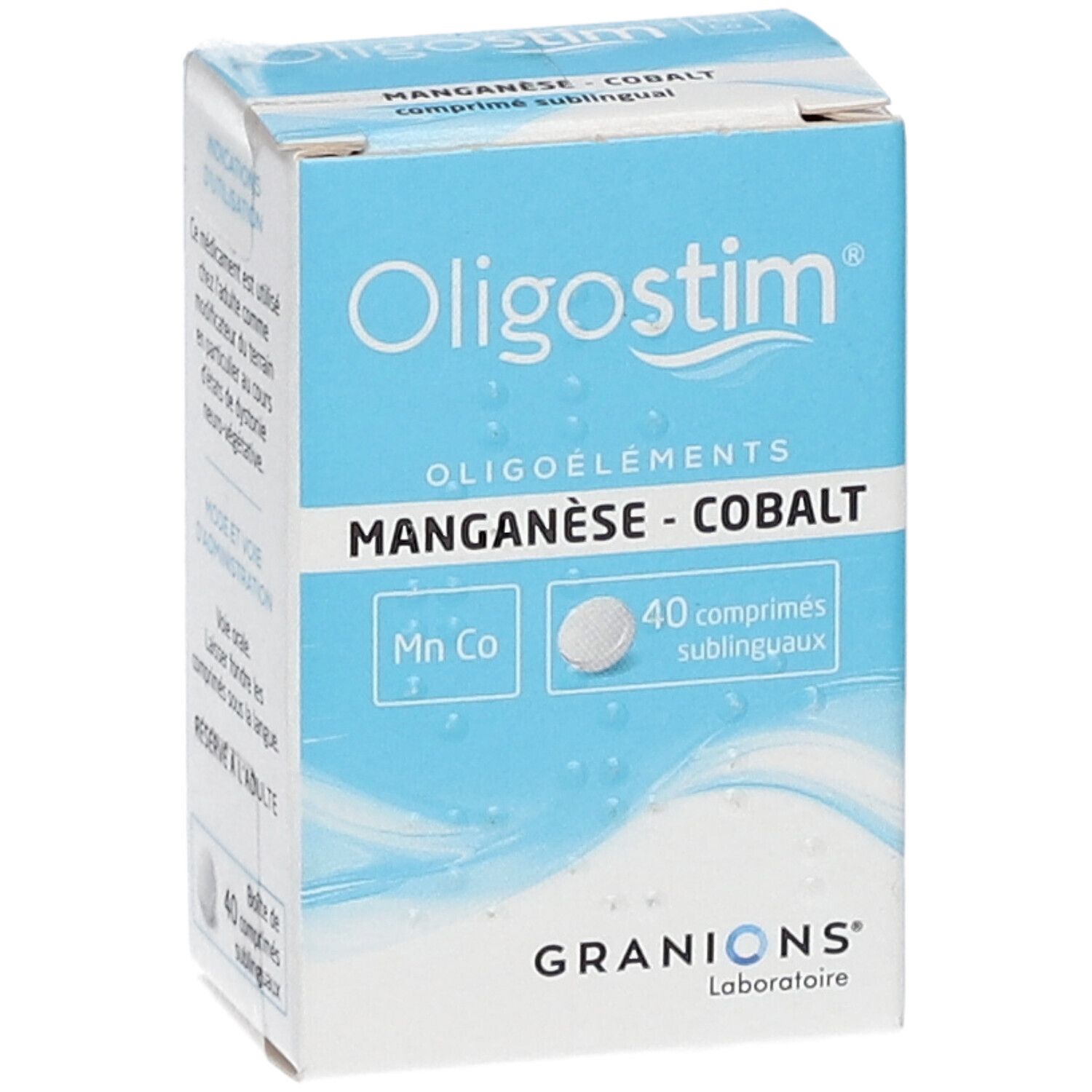 Boîte Oligostim Manganèse-Cobalt, 40 comprimés sublinguaux. Marque Granions.