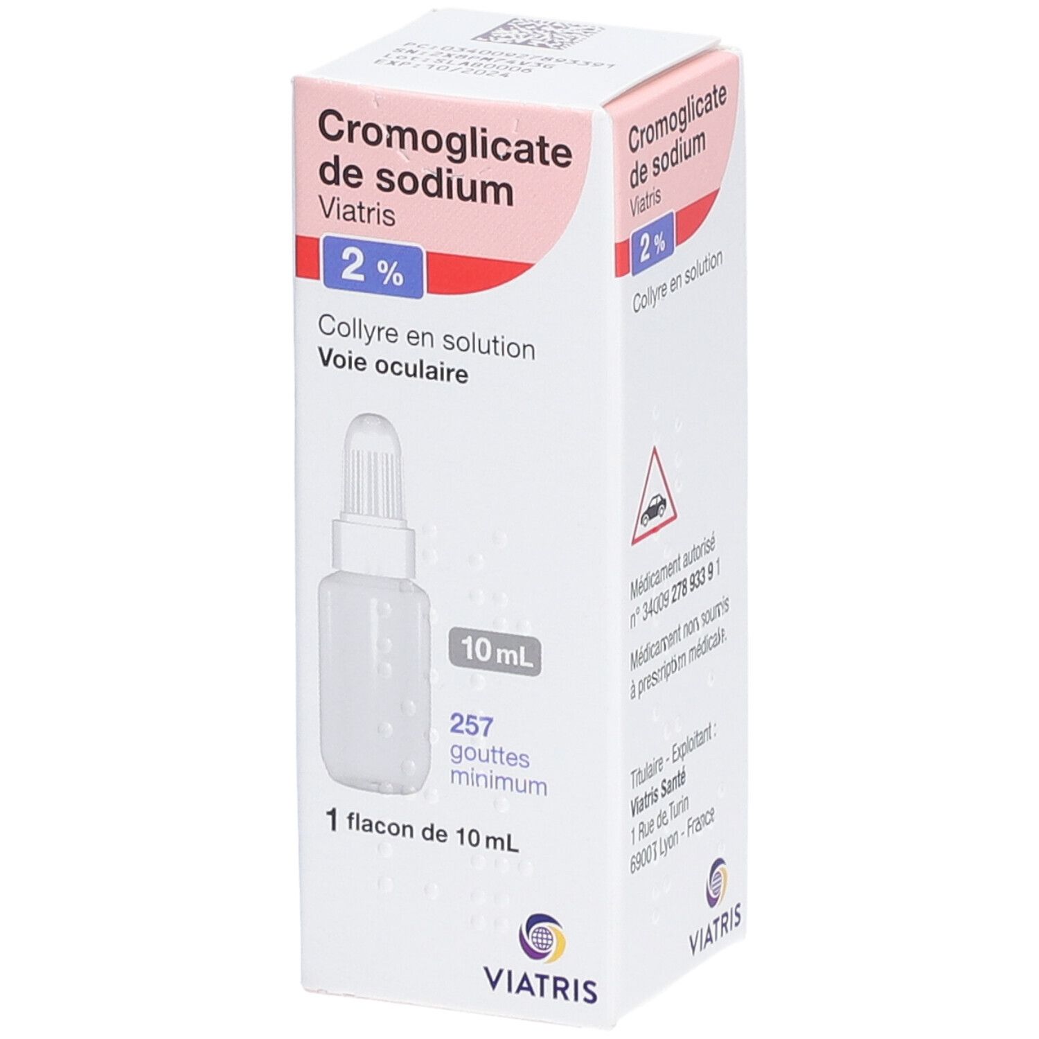 Cromoglicate DE Sodium Viatris 2 %, collyre en solution, boîte de 1 flacon de 10 ml