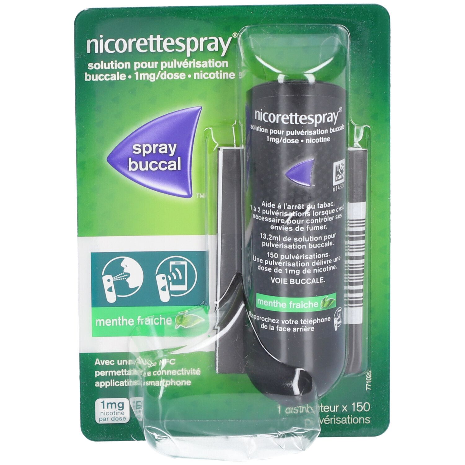 Nicorettespray 1 mg/dose, solution pour pulvérisation buccale, boîte de 1 flacon avec pomp