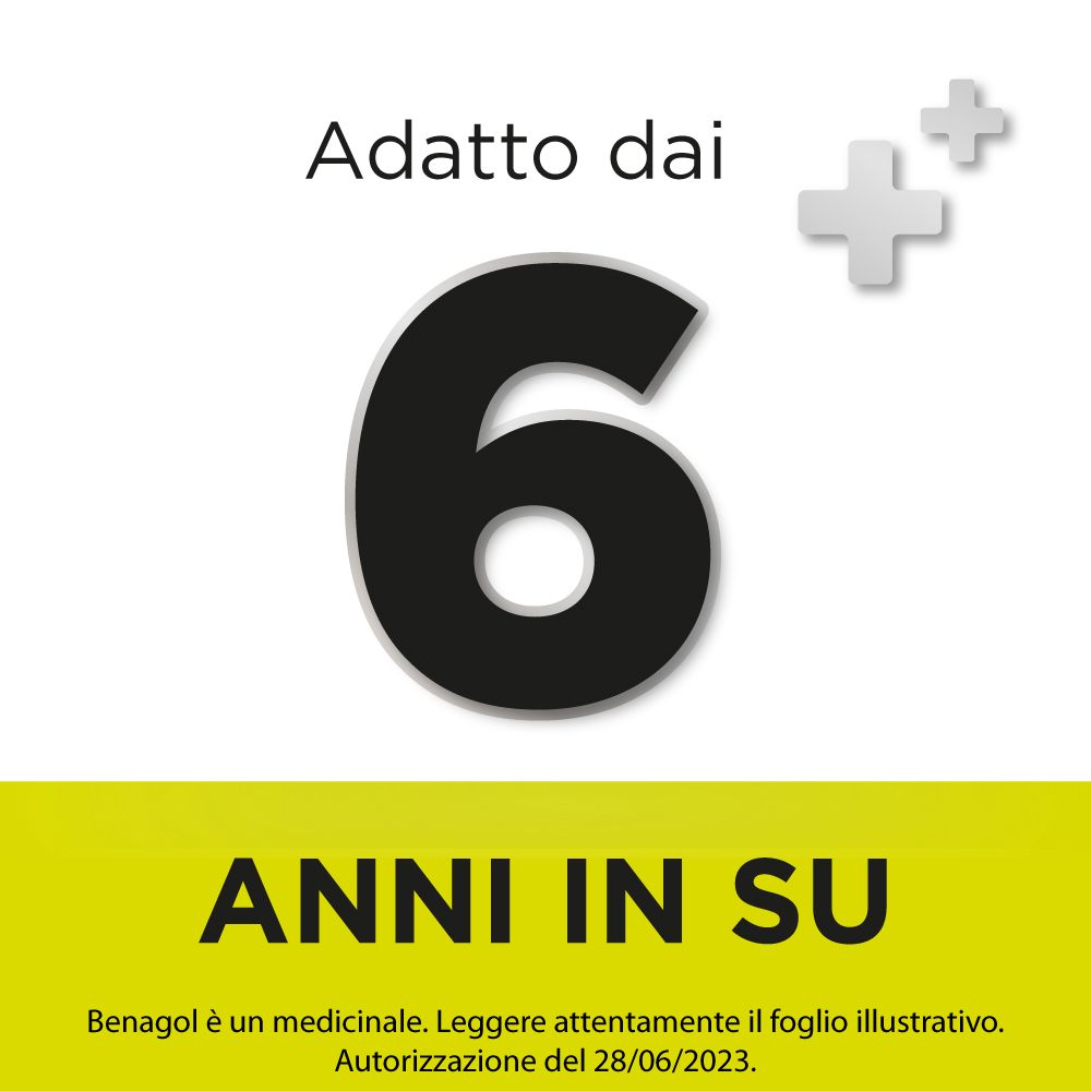 Grafica con il numero 6 nero. Testo: 'Adatto dai 6 ANNI IN SU'. Sfondo: giallo e bianco con simboli a croce.