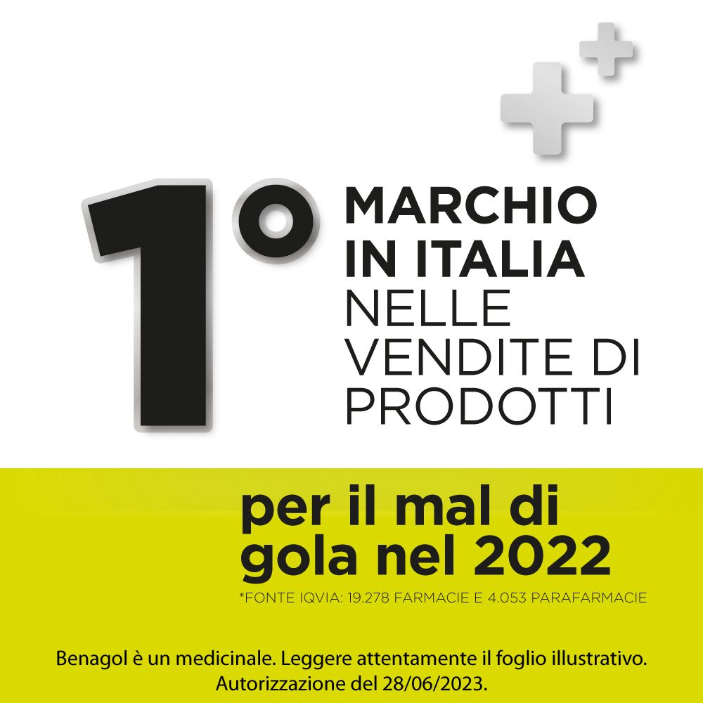 Grafica con il numero 1. Testo: 'MARCHIO IN ITALIA NELLE VENDITE DI PRODOTTI per il mal di gola nel 2022'.