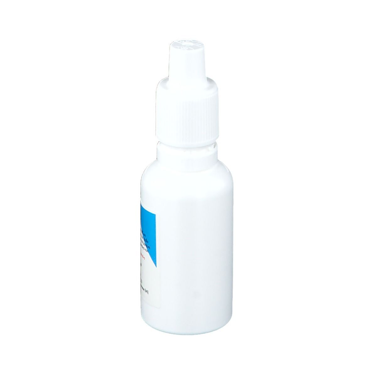 Flacone bianco Pevaryl 1% Emulsione Cutanea. Vista laterale.