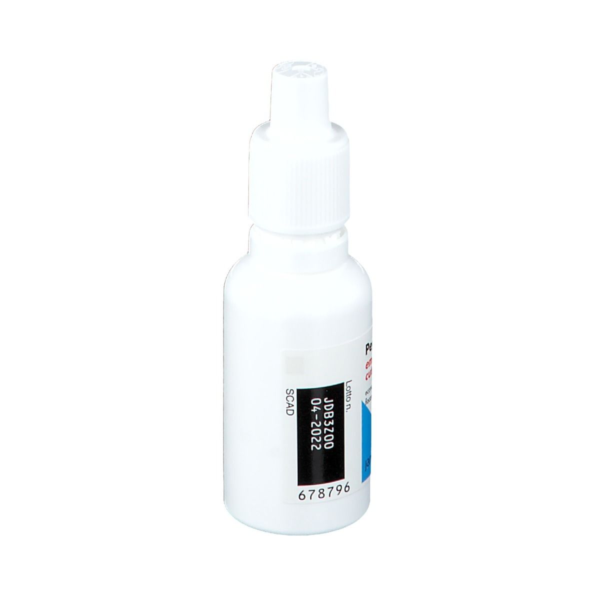 Flacone bianco Pevaryl 1% Emulsione Cutanea. Con etichetta e scadenza.