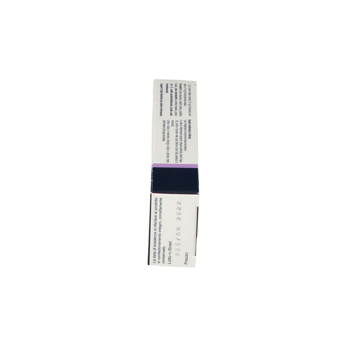 Scatola, vista laterale. Scritta: Lidocaina Cloridrato e Idrocortisone Acetato, MARCO VITI.