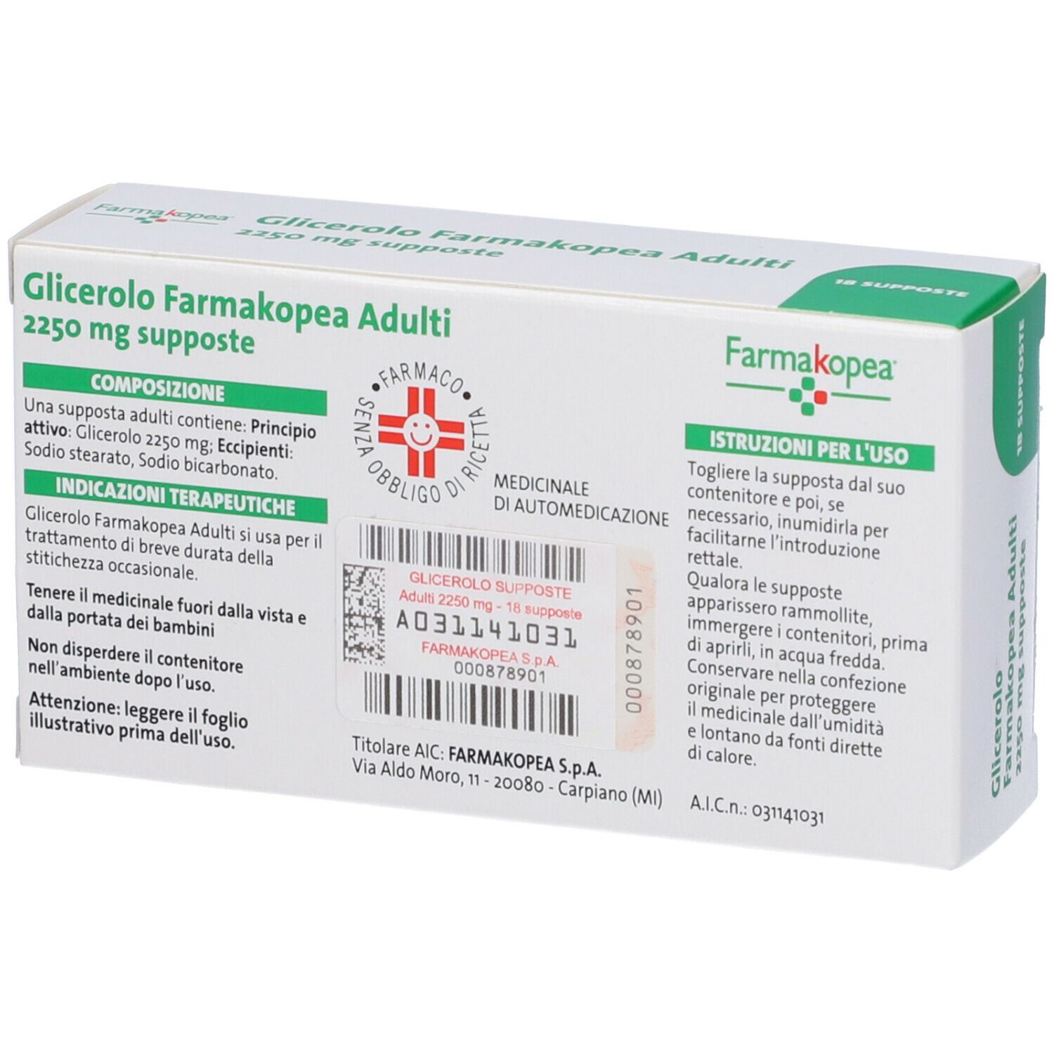 Confezione Glicerolo Farmakopea Adulti con informazioni sul prodotto e istruzioni per l'uso.