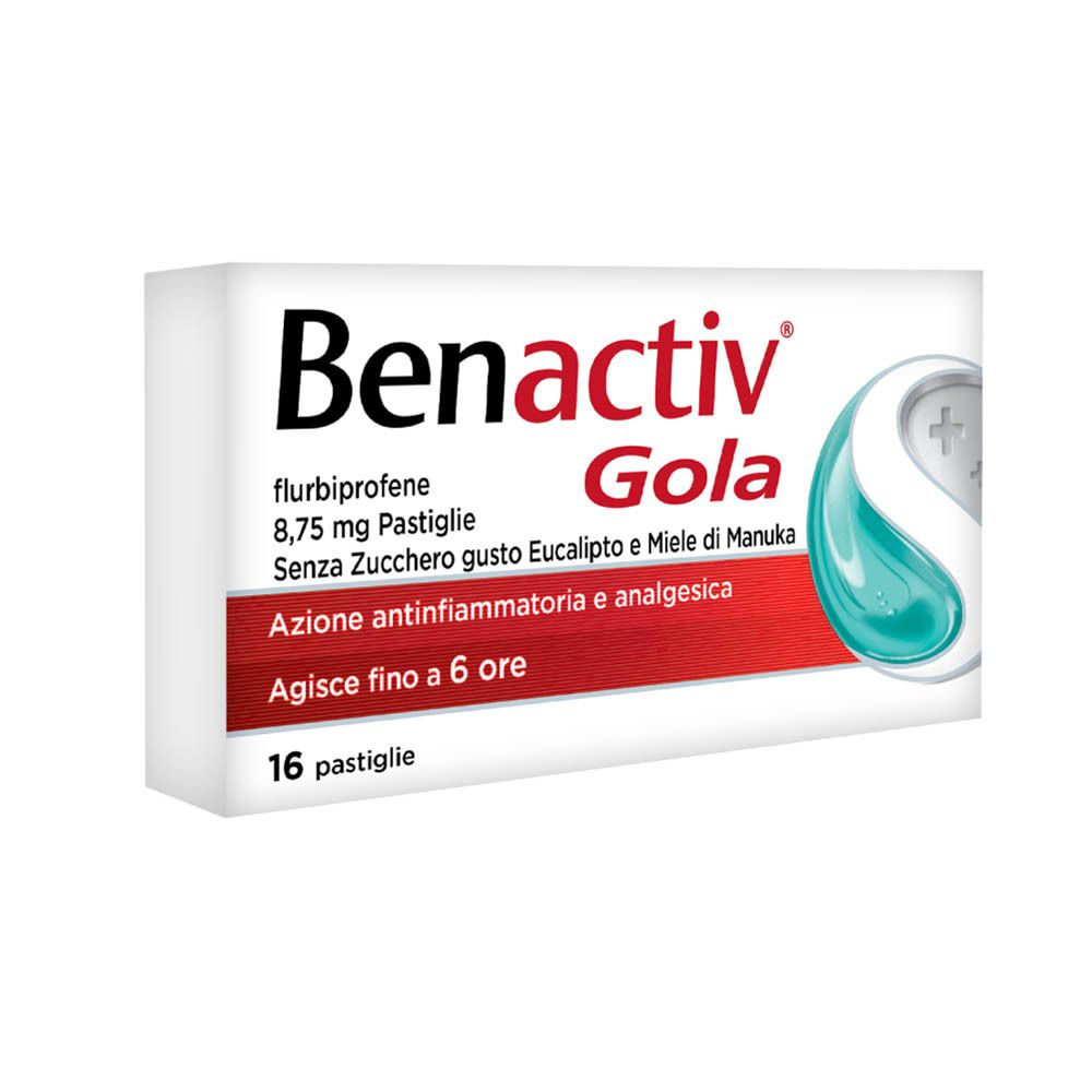 Benactiv Gola Pastiglie Senza Zucchero gusto Eucalipto e Miele di Manuka 16 Pastiglie