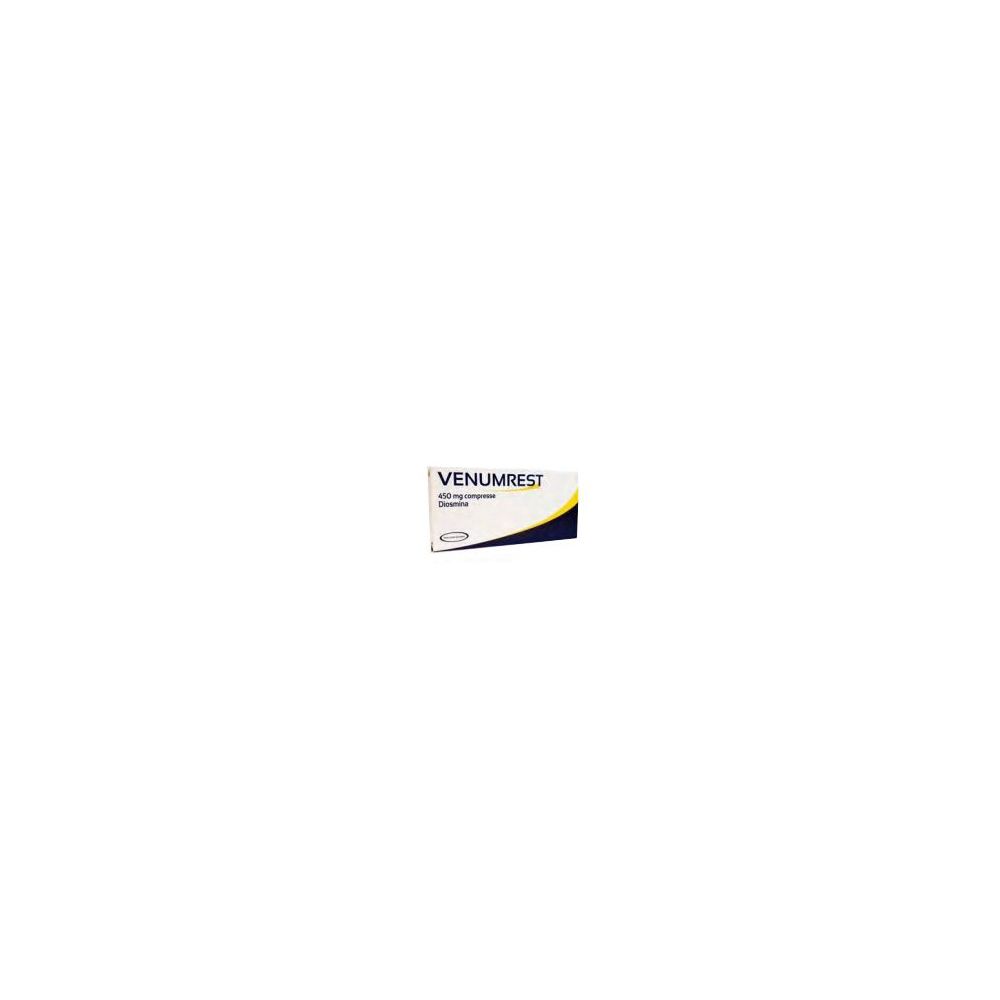 Scatola VENUMREST. Scritta: 450 mg compresse. Bianco, giallo e blu scuro.