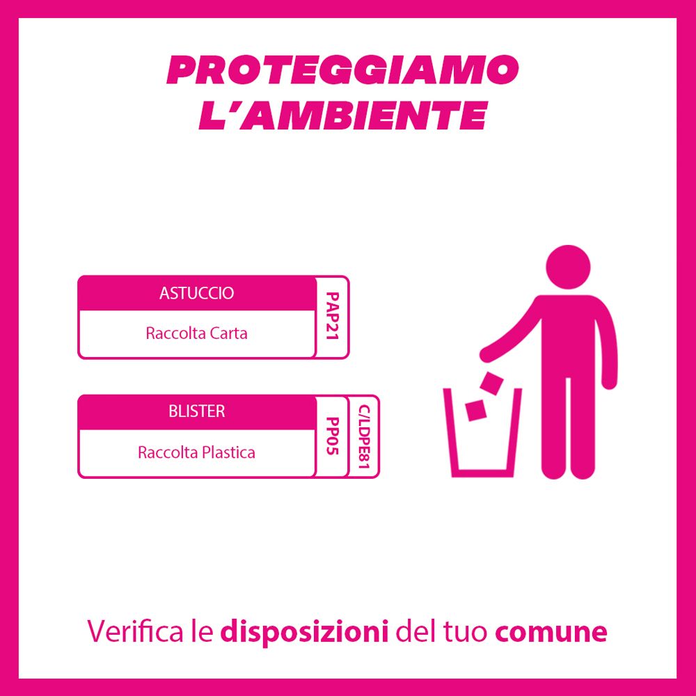 Grafica rosa con testo: 'PROTEGGIAMO L'AMBIENTE'. Raccolta differenziata. Contenitori carta e plastica.