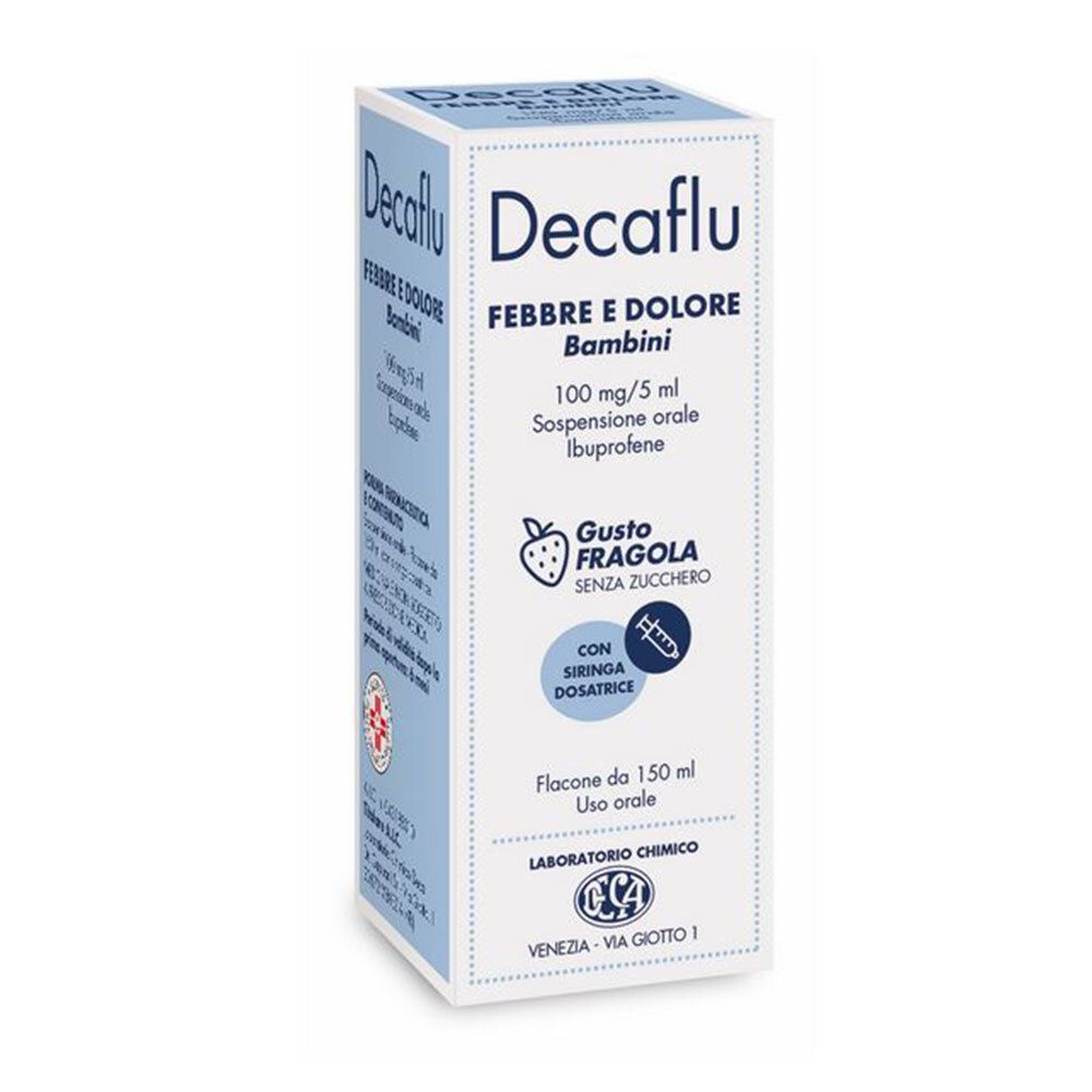 Decaflu Febbre e Dolore Bambini 100 mg/5 ml Sospensione Orale Gusto Fragola Senza Zucchero