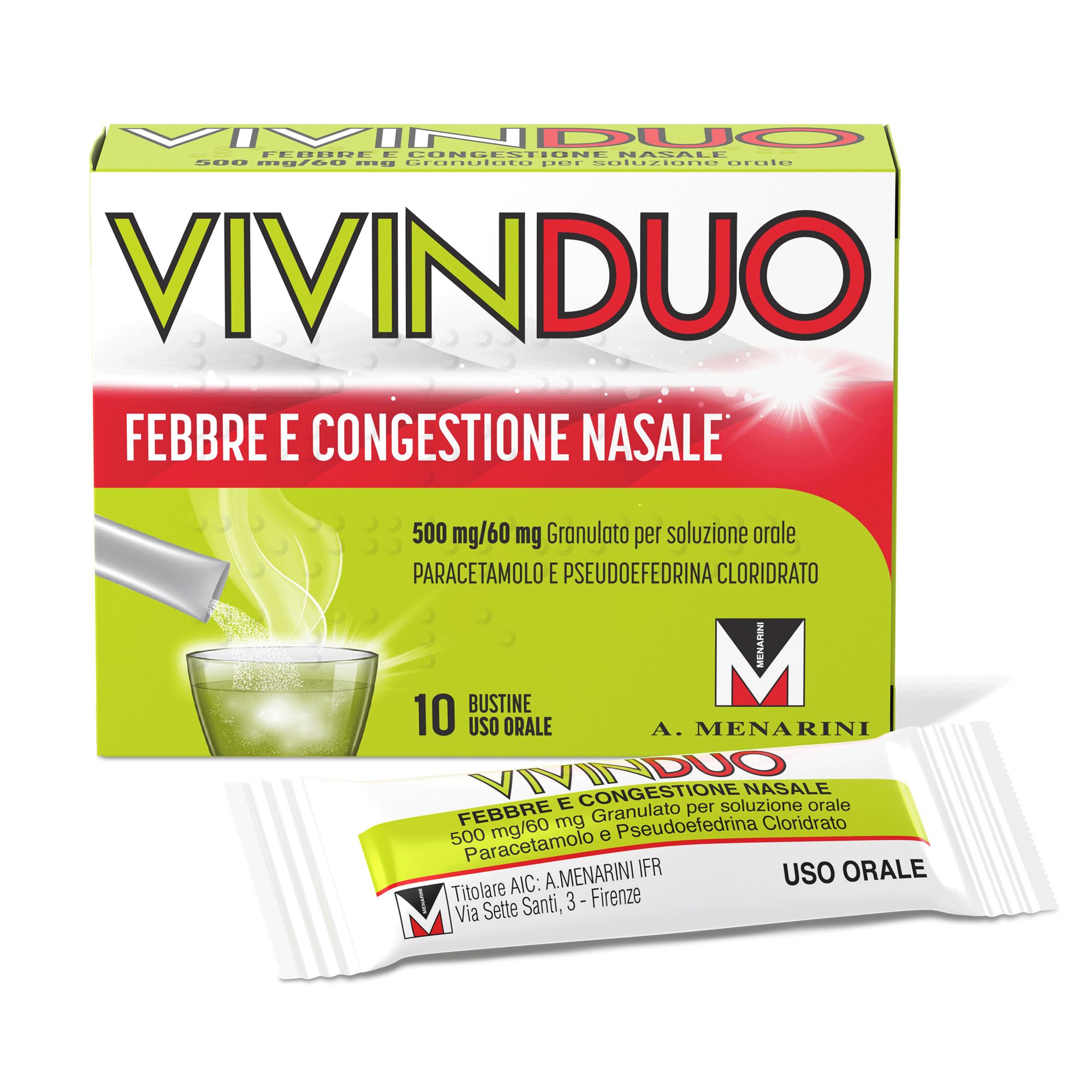 Image of VivinDuo Febbre e Congestione Nasale, con Paracetamolo, 10 Bustine